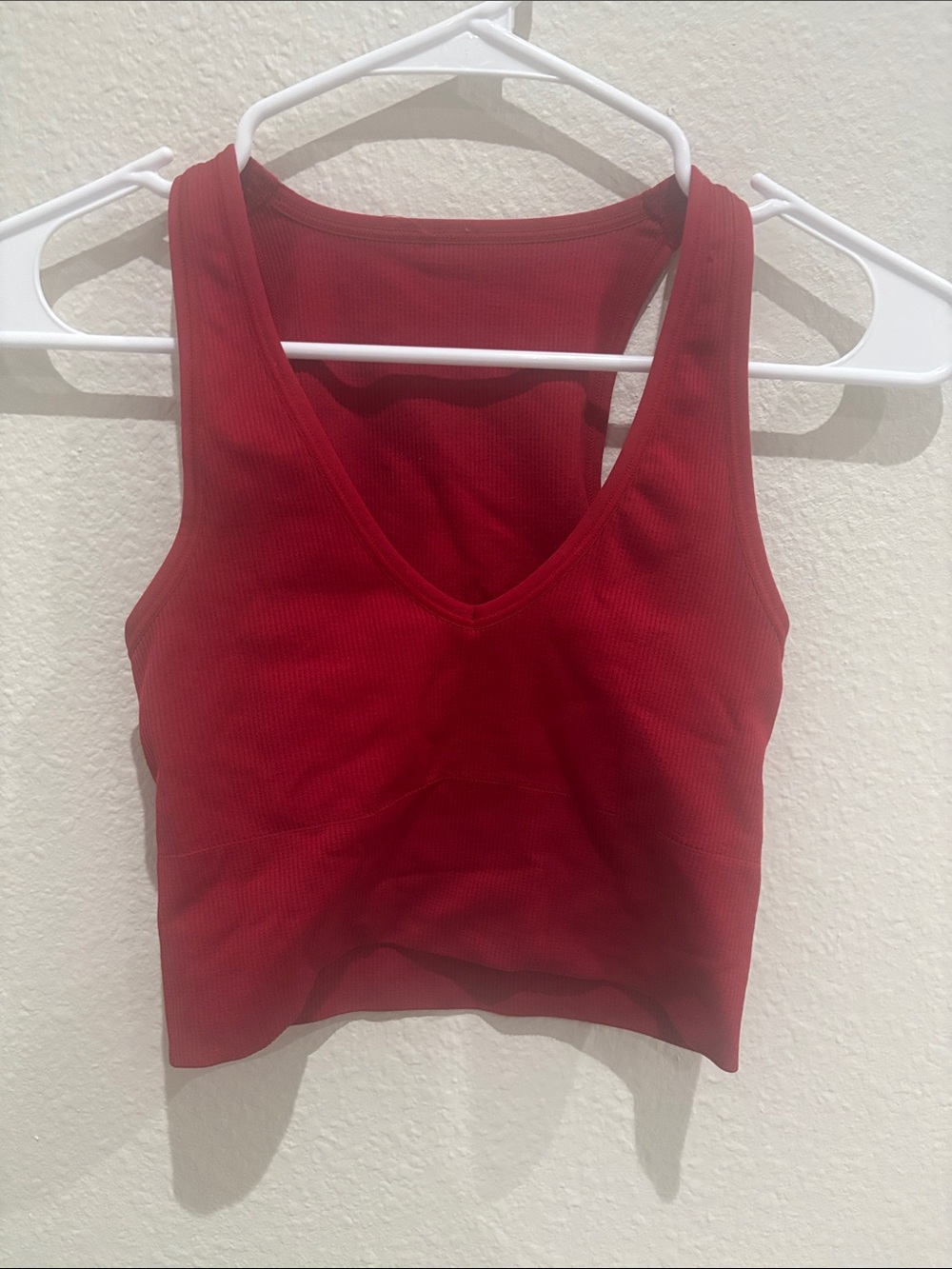 Athleta Red Ribbed V-Neck Crop Tank